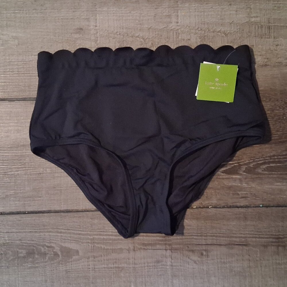 Kate Spade Scalloped High Waist Black Bikini Bottoms Small NWT - Picture 3 of 5